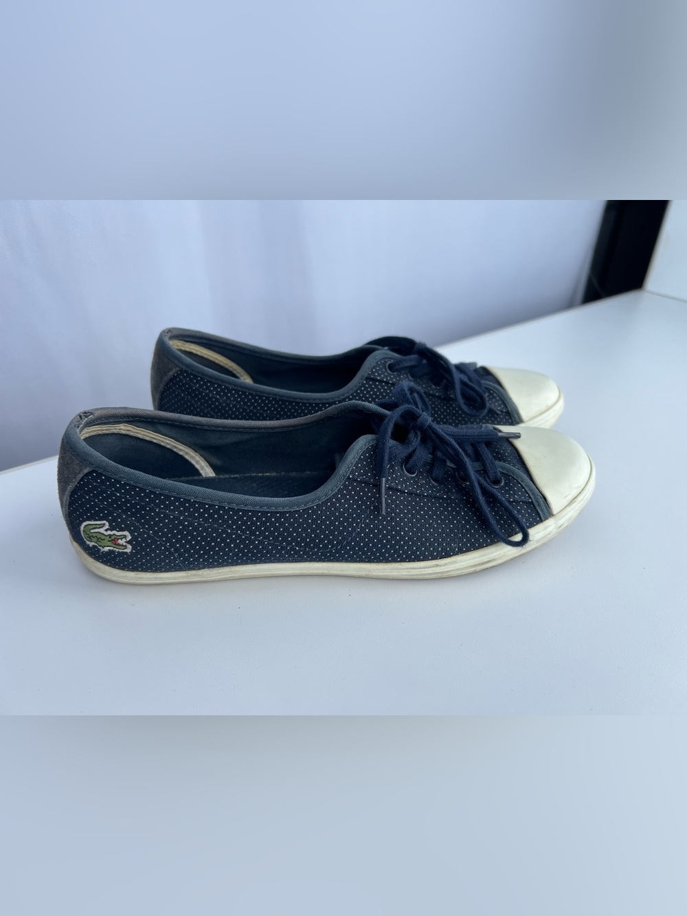 Lacoste Navy Polka Dot Low-Top Lace-Up Sneakers
